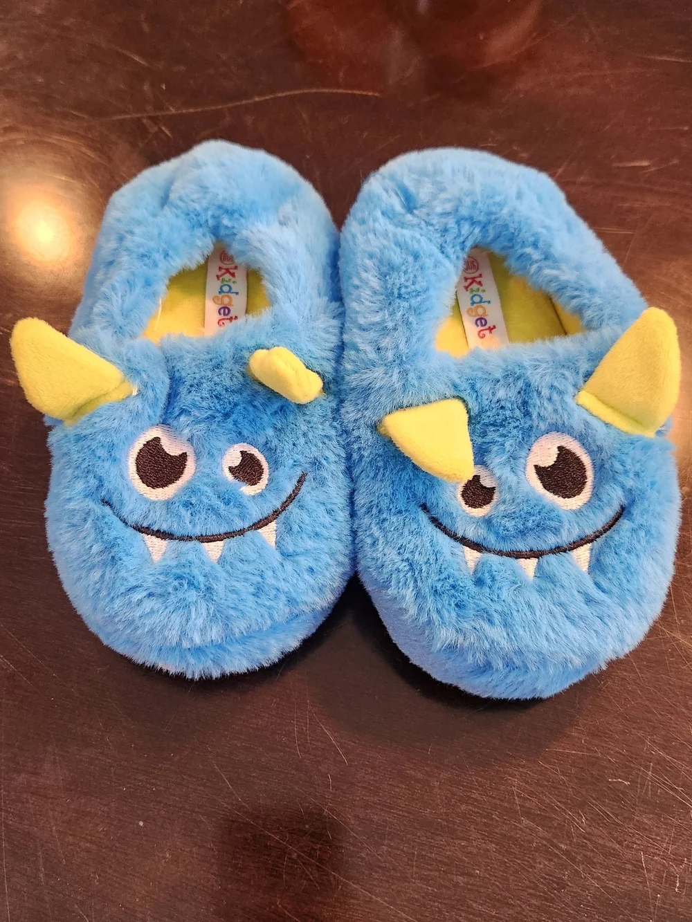 Kidgets Blue Monster Plush One-Piece Footies with Yellow Horns
